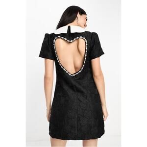 Sister Jane Crystal Embellished Heart Cut-out Mini Dress in Black Size XS XSmall